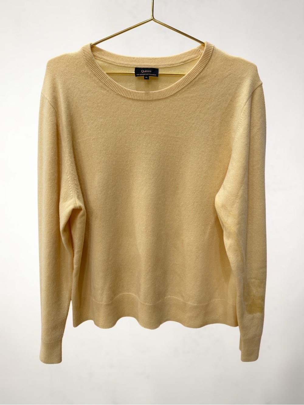 Quince 100% Mongolian Cashmere Crewneck Sweater XL Pastel Butter Yellow